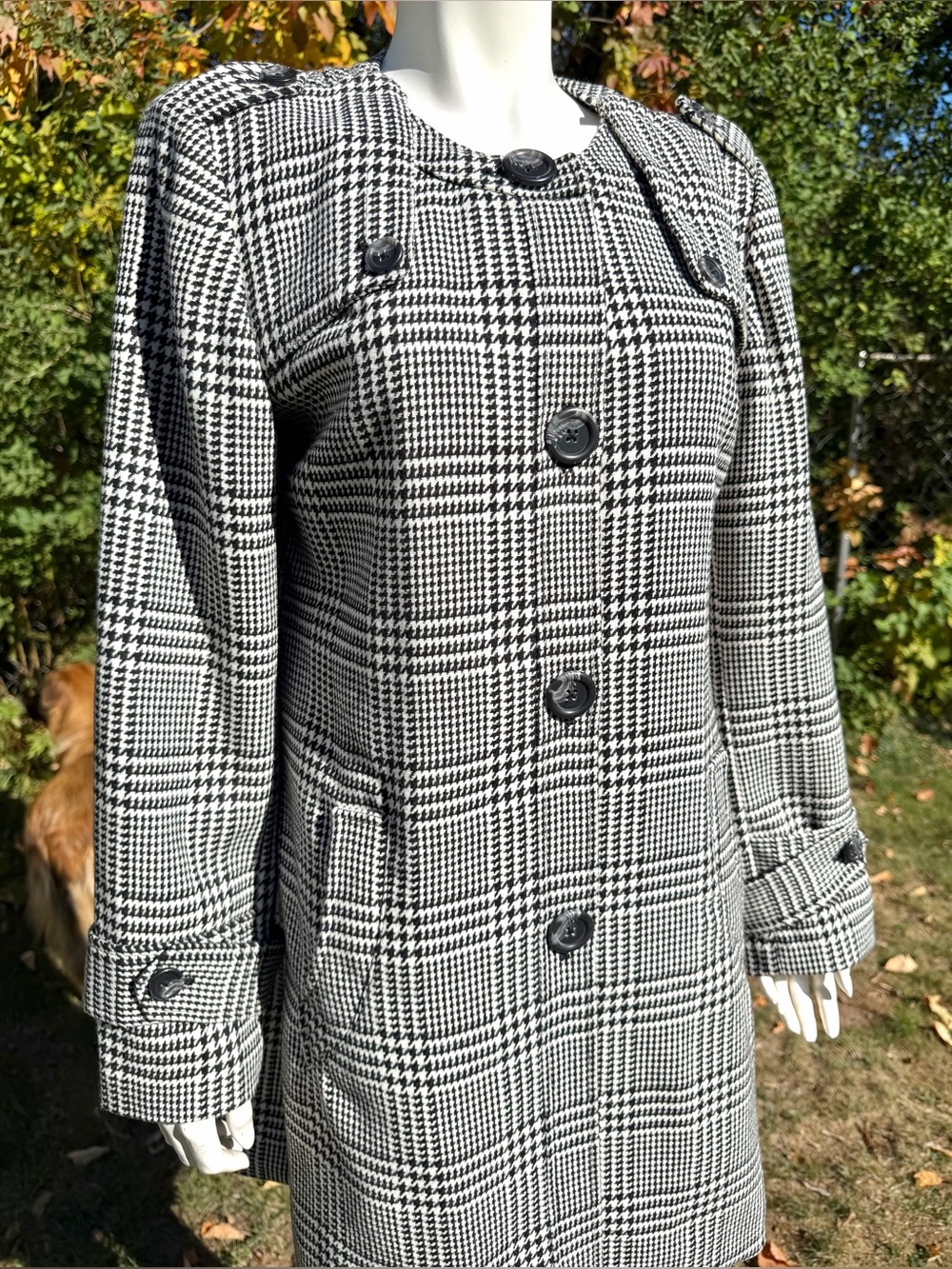 Orvis Women’s Coat Houndstooth Mid-length Black White Wool Blend Medium